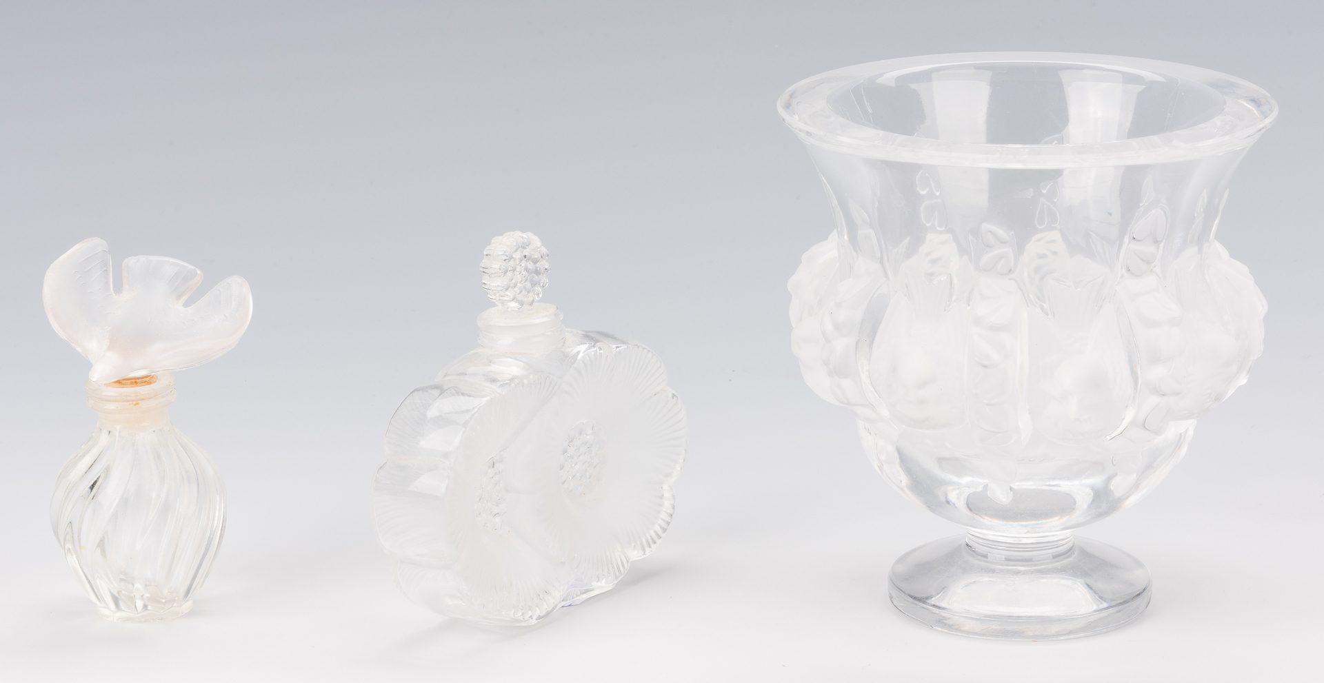 Lot 450: Lalique relish dish and 2 perfumes, 3 pcs
