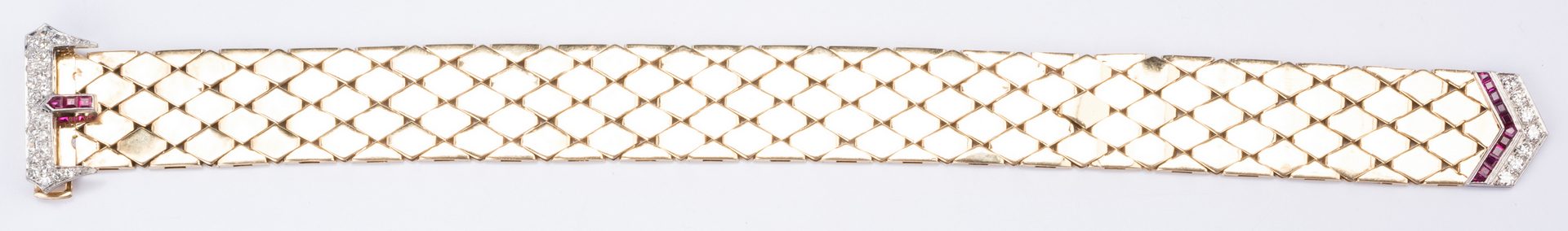 Lot 48: Art Deco Buckle Bracelet, 14K Ruby, Diamonds
