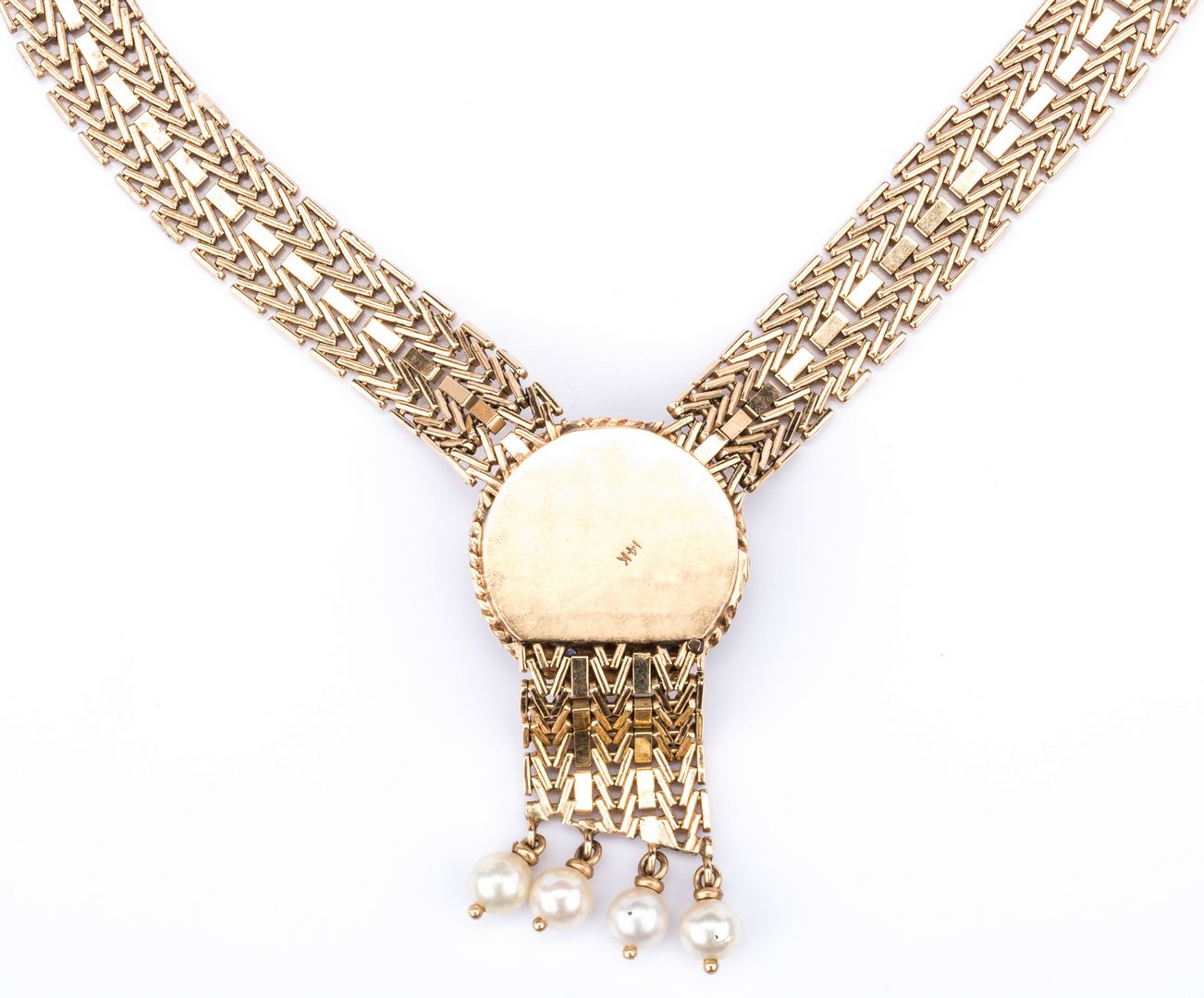 Lot 49: 14K Gold Necklace, Pearl Sapphire Drop