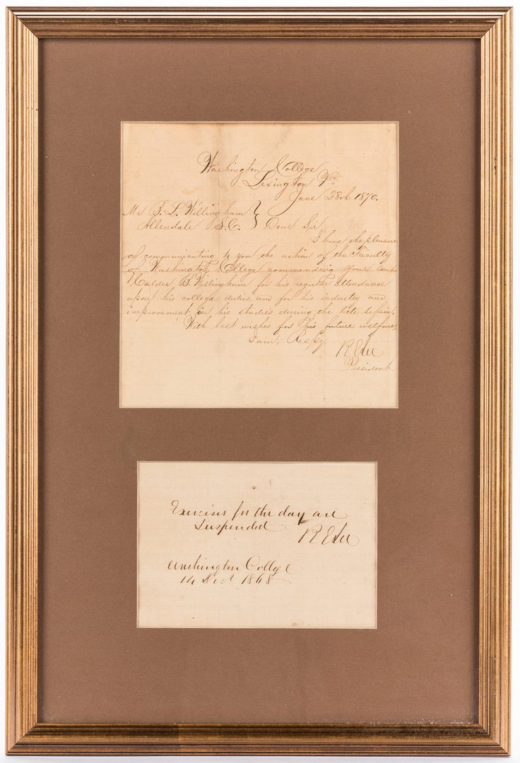 Lot 505: 2 Robert E. Lee signed documents as Pres. of Washington College