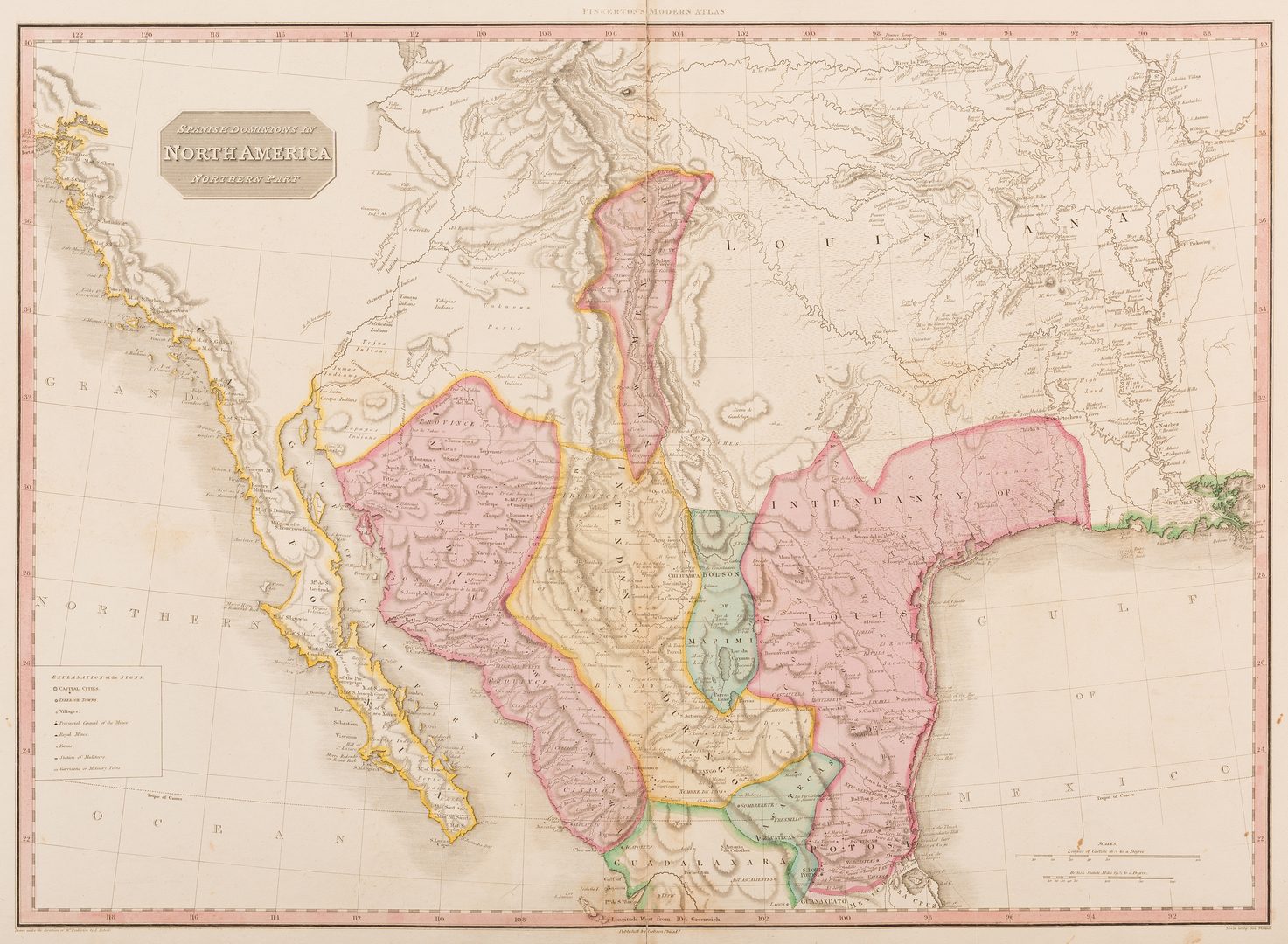 Lot 538: Spanish Dominions of N. Amer. Map, 1818 Pinkerton