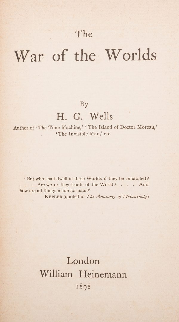 Lot 549: H. G. Wells: The War of The Worlds, 1st Ed.