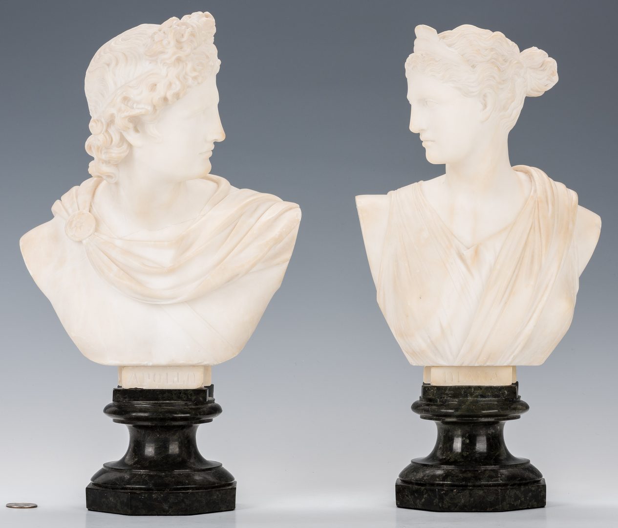 Lot 558: Pair of Carved Classical Alabaster Busts