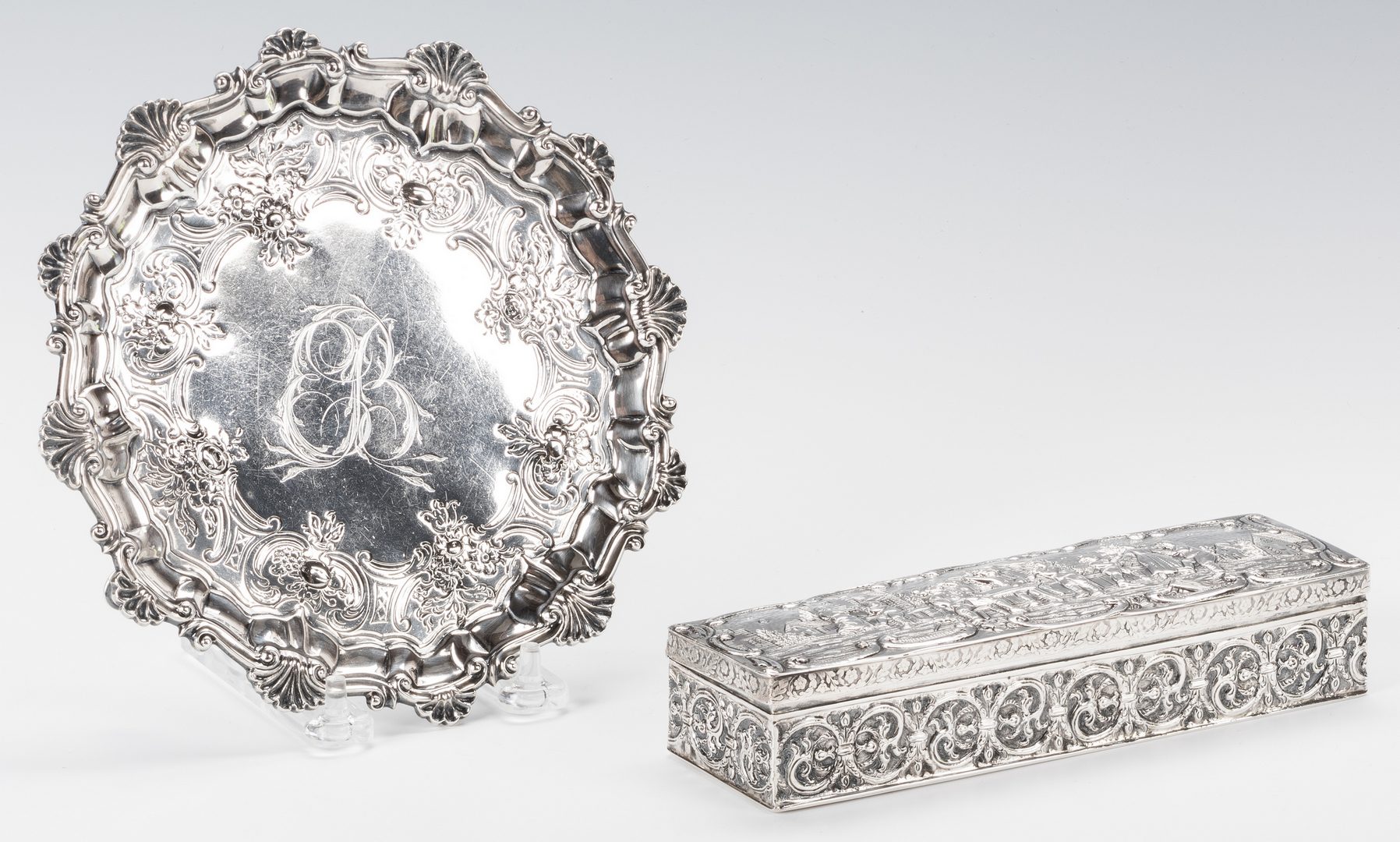 Lot 562: English Sterling Salver; German Coin Box
