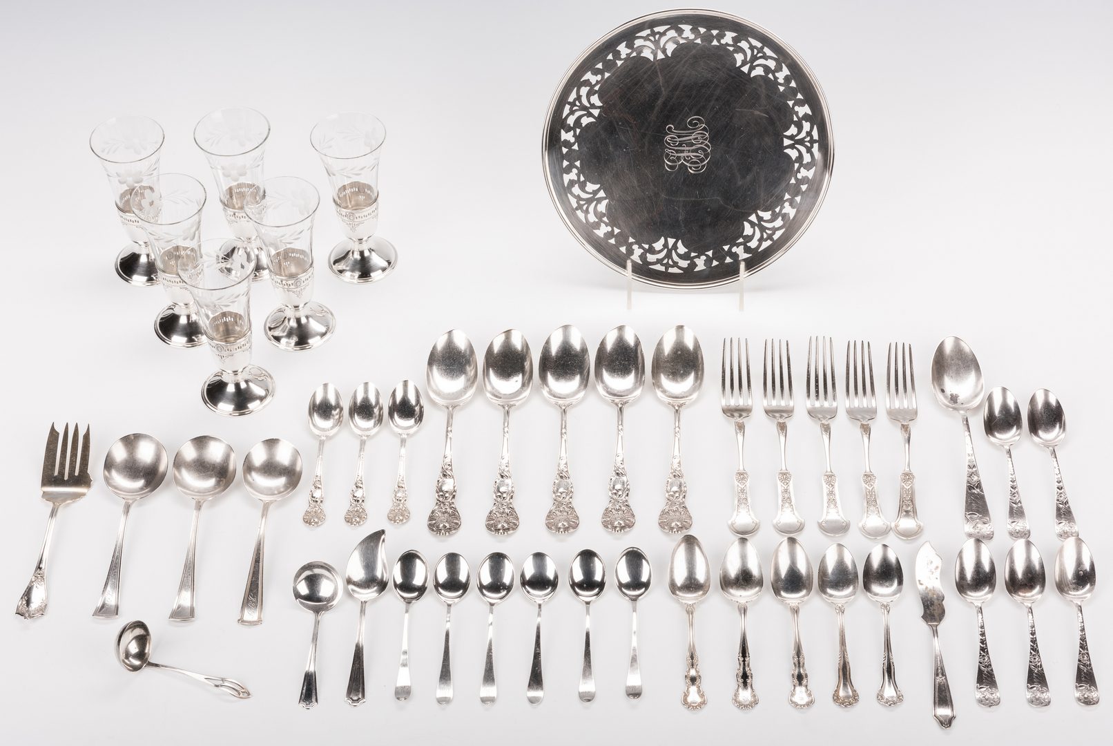 Lot 566: 45 Assorted Sterling Silver and Crystal Items