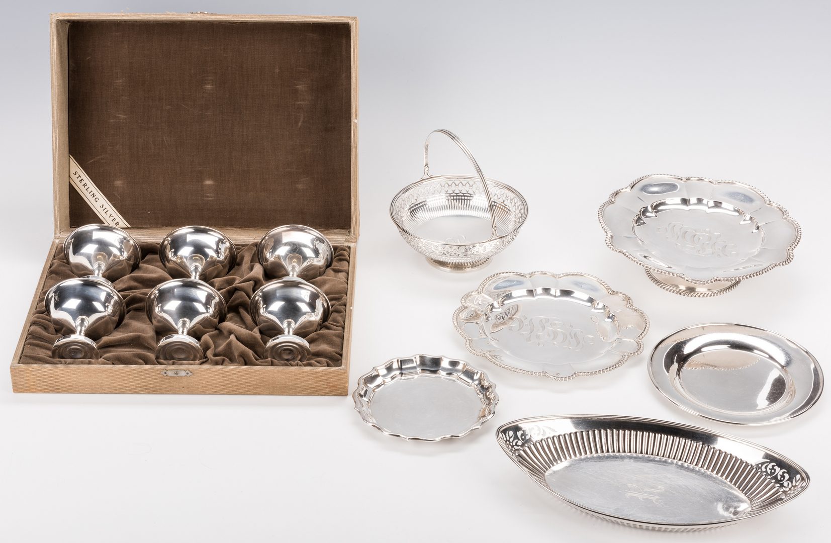 Lot 569: 12 silver items inc. Tiffany and 6 sherbets