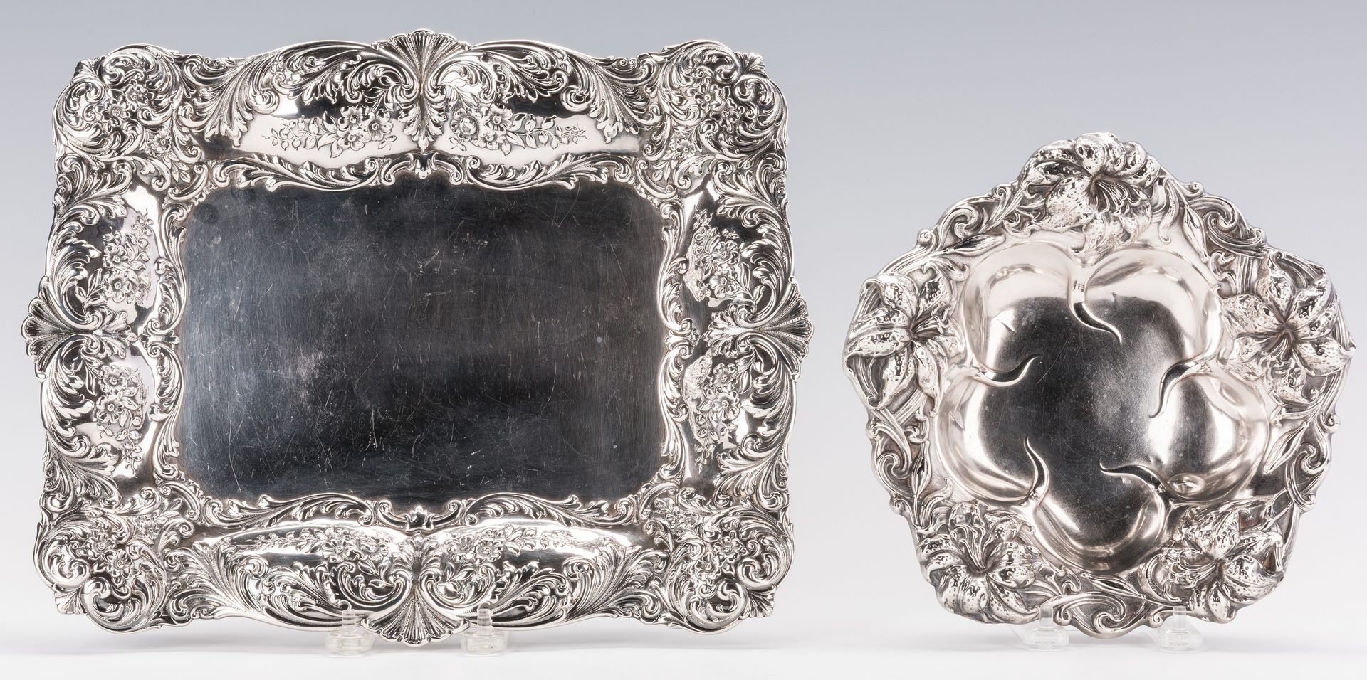 Lot 585: 2 Sterling Silver Repousse Serving Items, inc. Starr