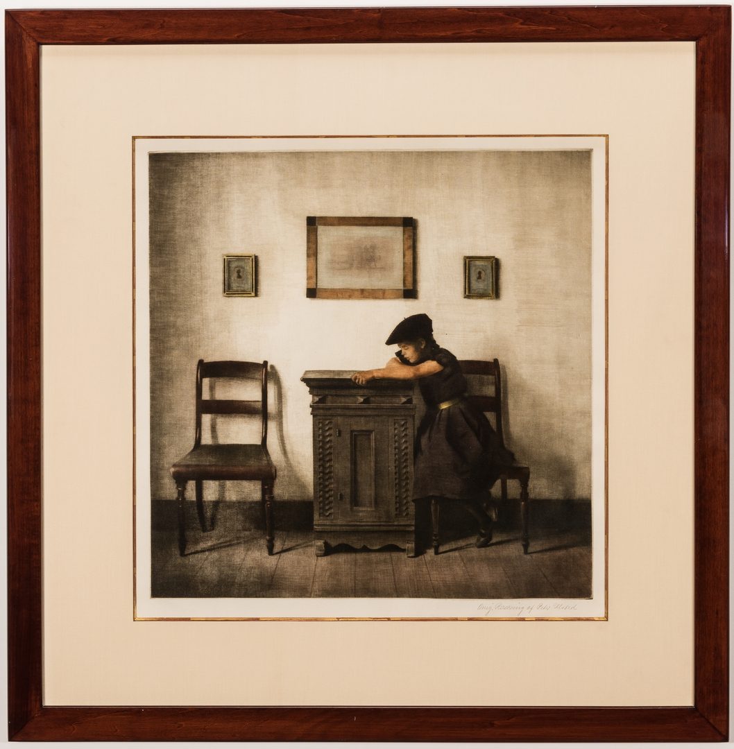 Lot 591: Pair of Peter Ilsted Mezzotints, "The Rainy Day" & "Little Girl with Flat Cap"