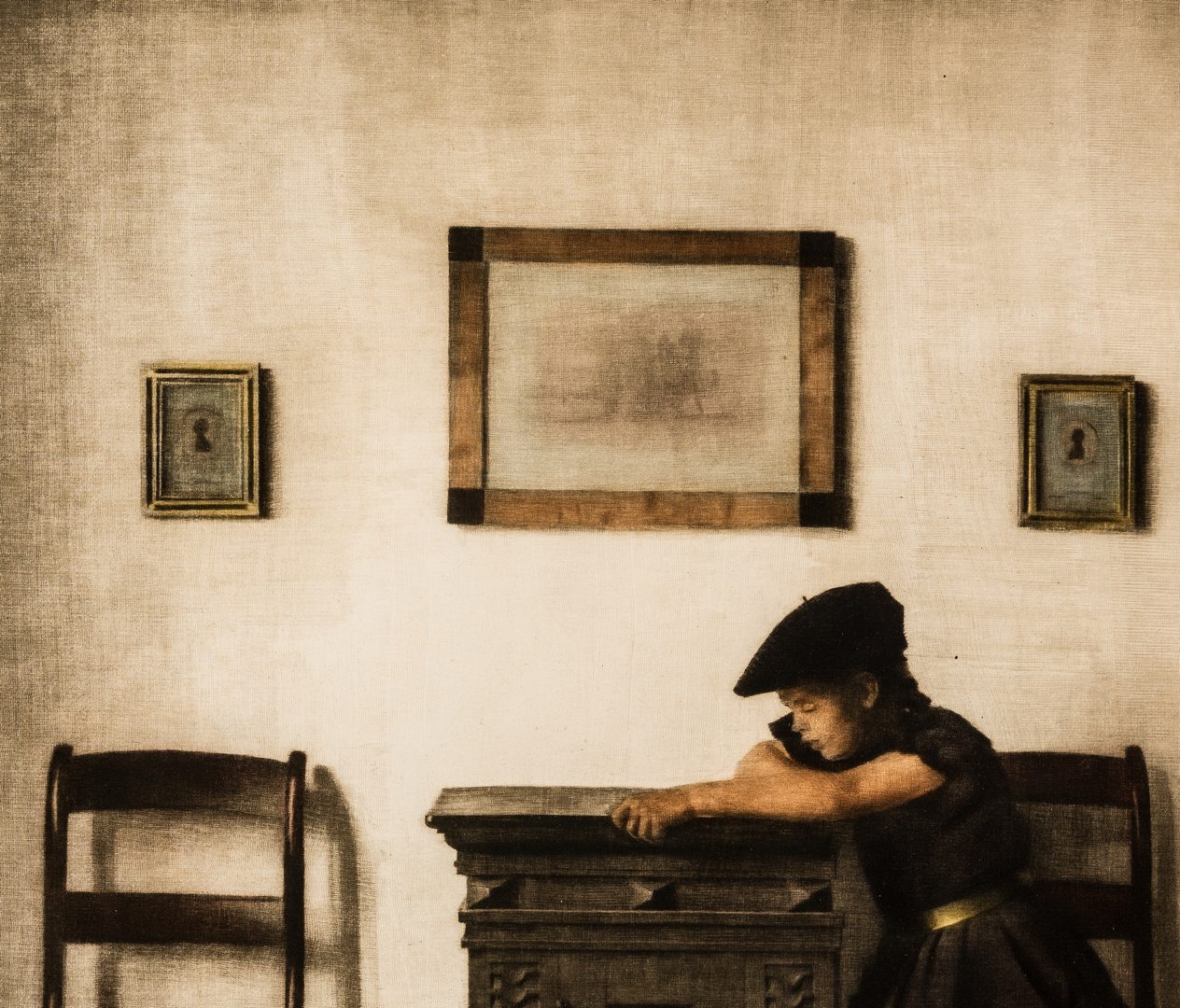 Lot 591: Pair of Peter Ilsted Mezzotints, "The Rainy Day" & "Little Girl with Flat Cap"