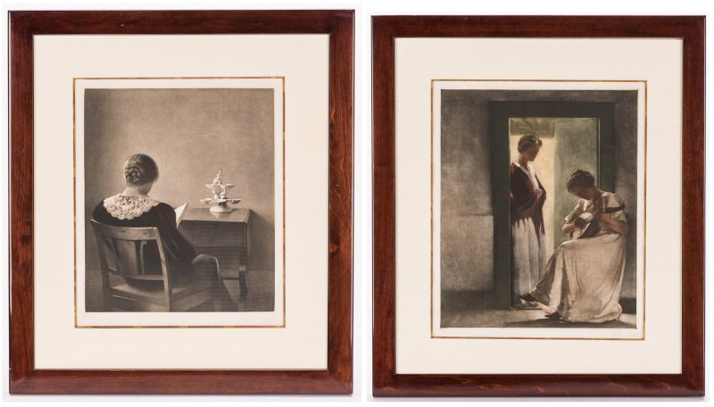 Lot 592: Pair of Peter Ilsted Mezzotints "Two Girls in a Doorway" & "Woman Reading"