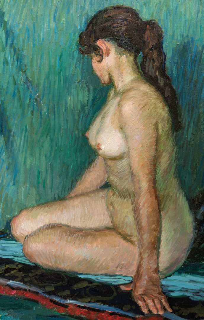 Lot 601: Signed Japanese O/C Impressionist Female Nude
