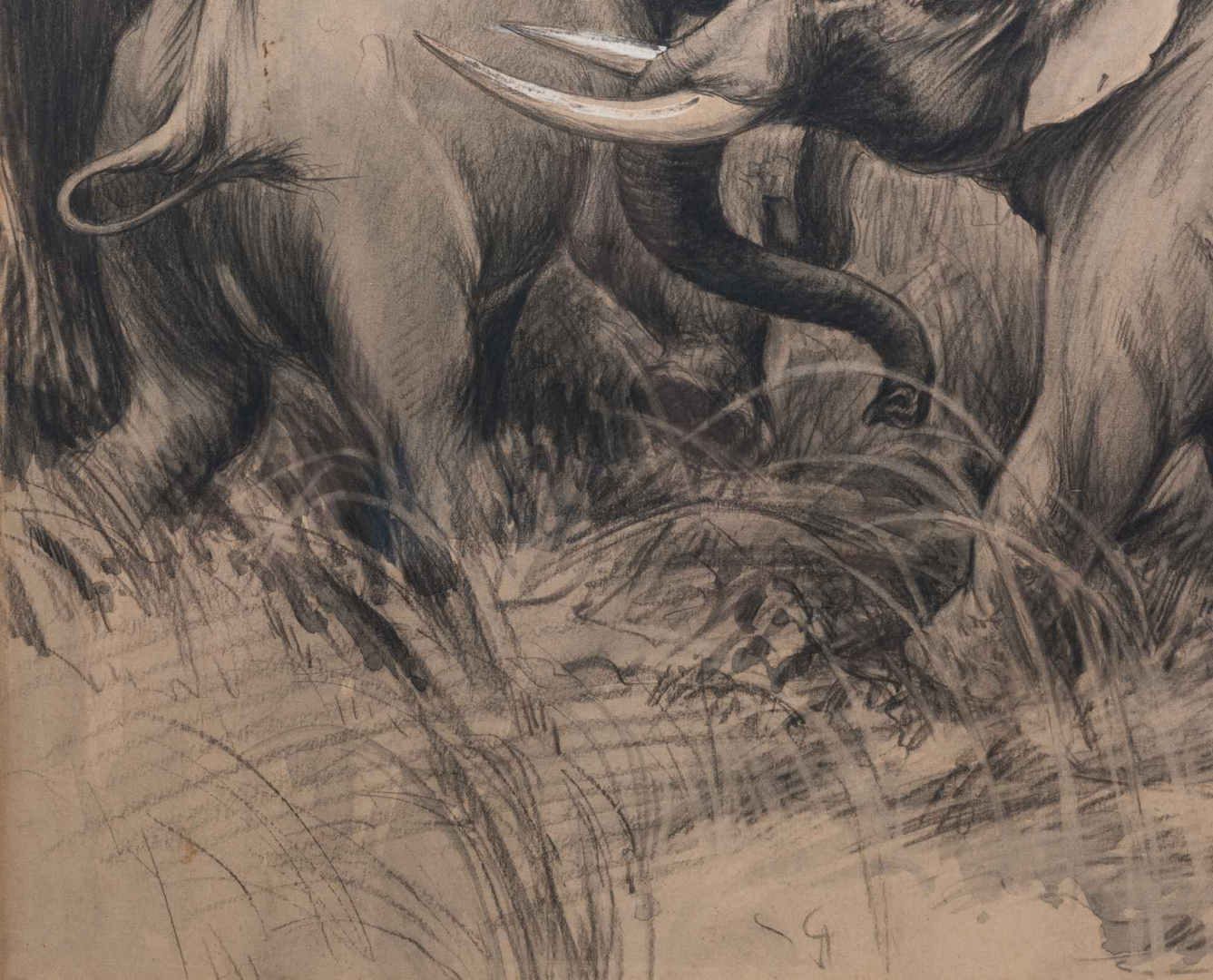 Lot 610: 2 Morgan Stinemetz drawings, ostrich and elephants