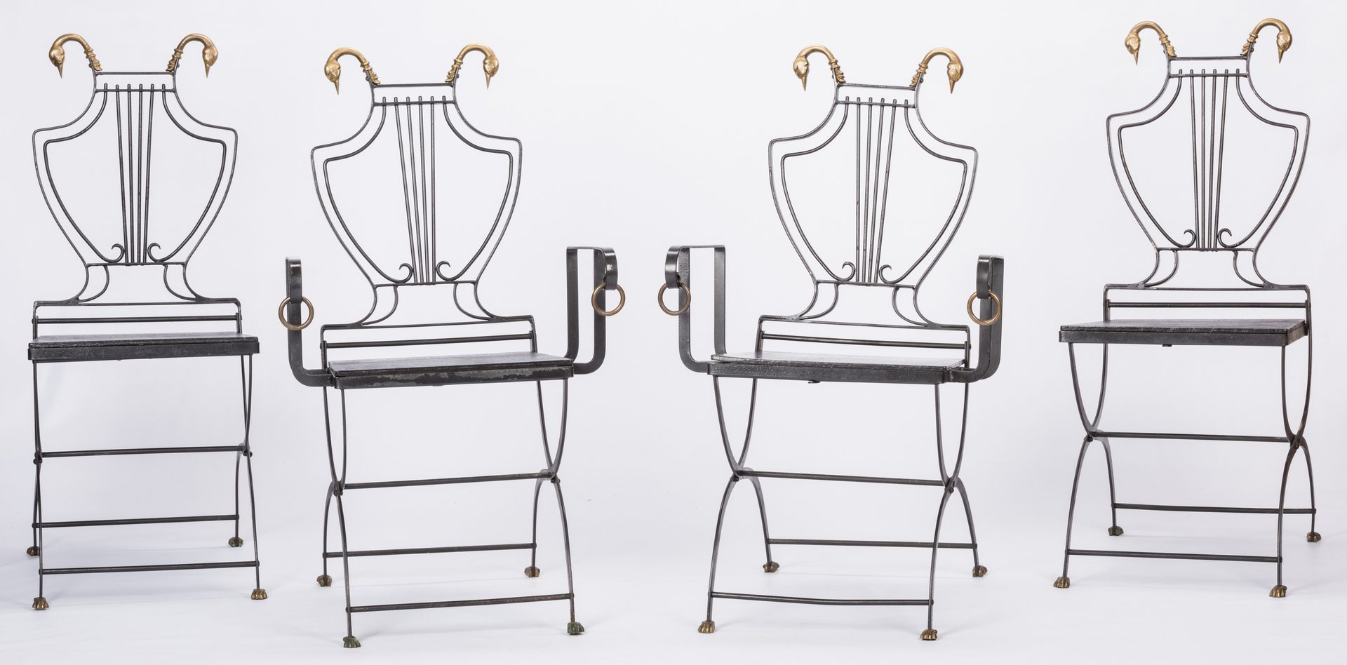 Lot 622: 4 Iron Chairs with Brass Swan Heads
