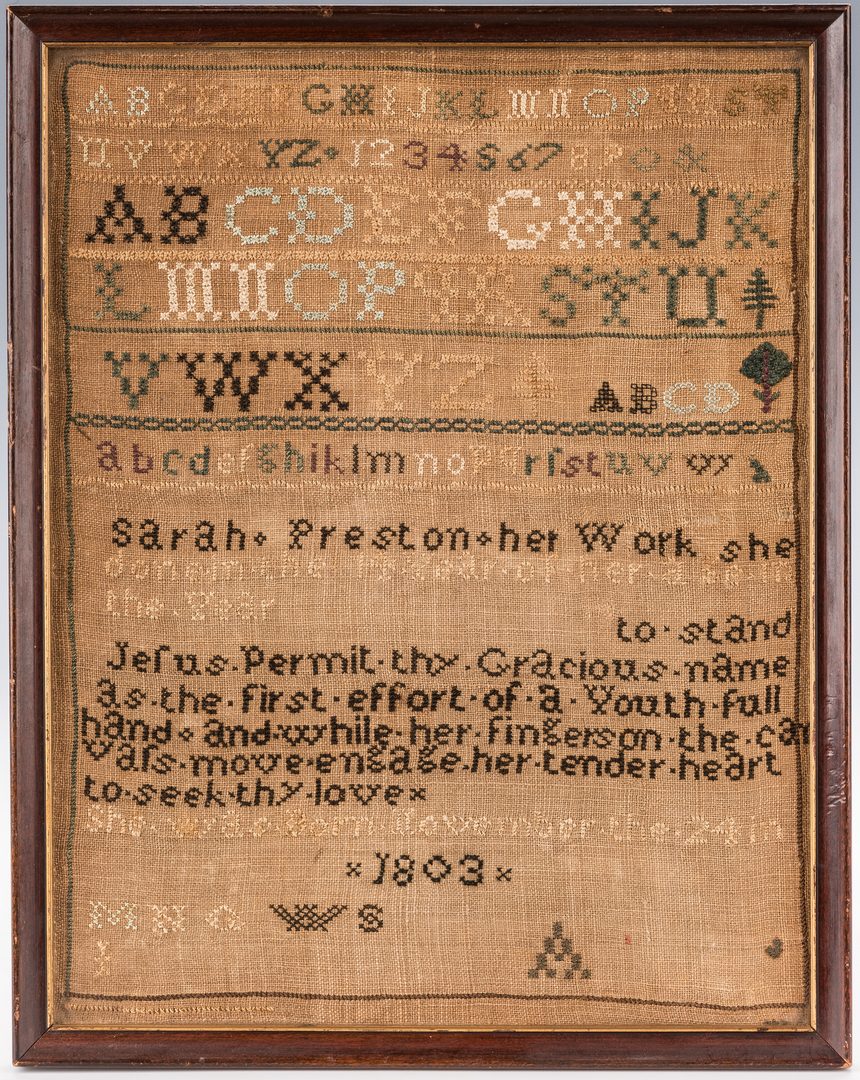 Lot 641: 1817 Sampler, possibly NJ, Sarah Preston