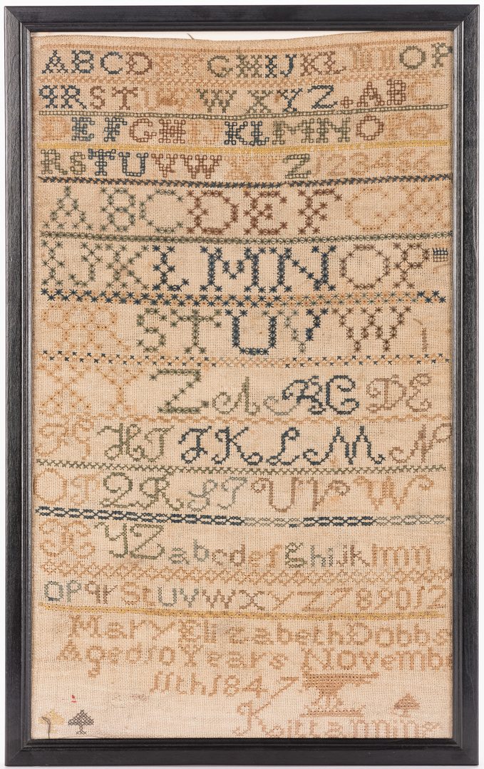 Lot 642: Kittanning, PA 1847 Alphabet Sampler