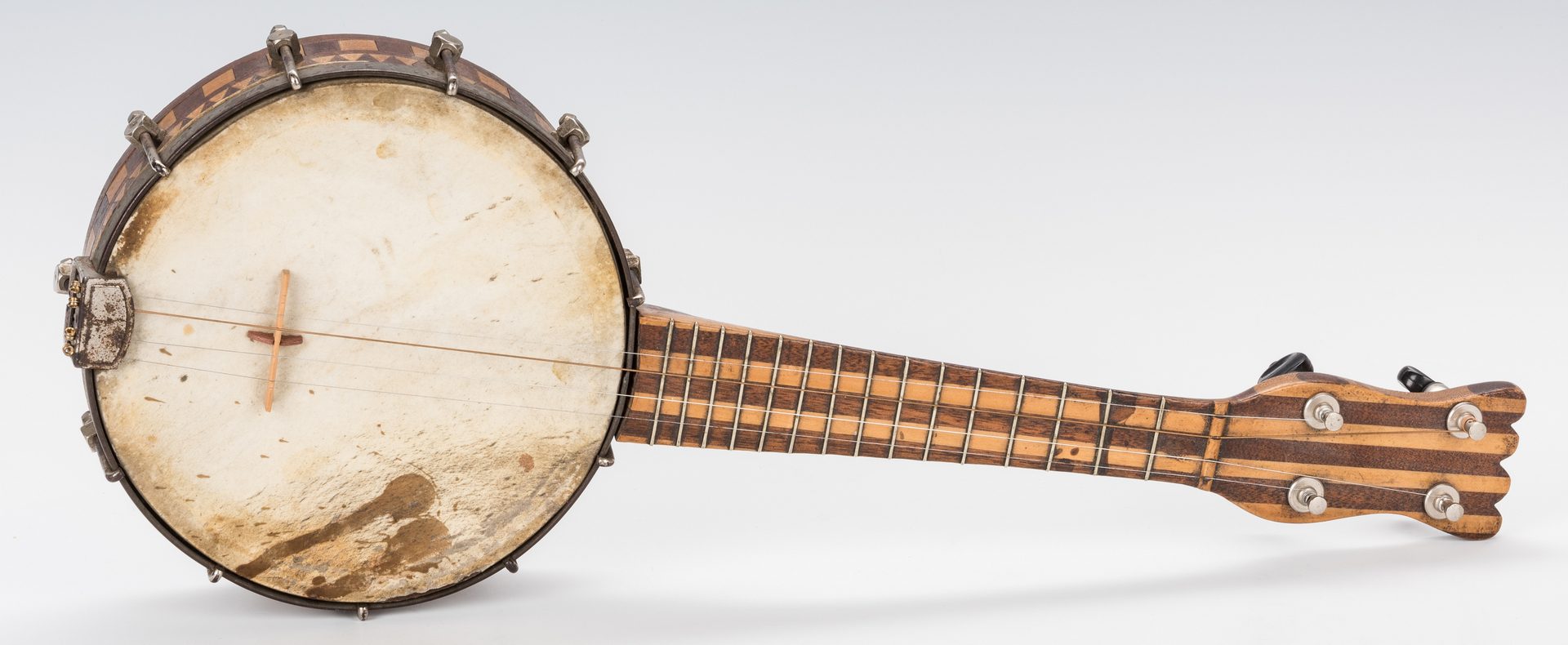 Lot 653: Appalachian Folk Art Items, inc. Banjo, Carvings & Basket