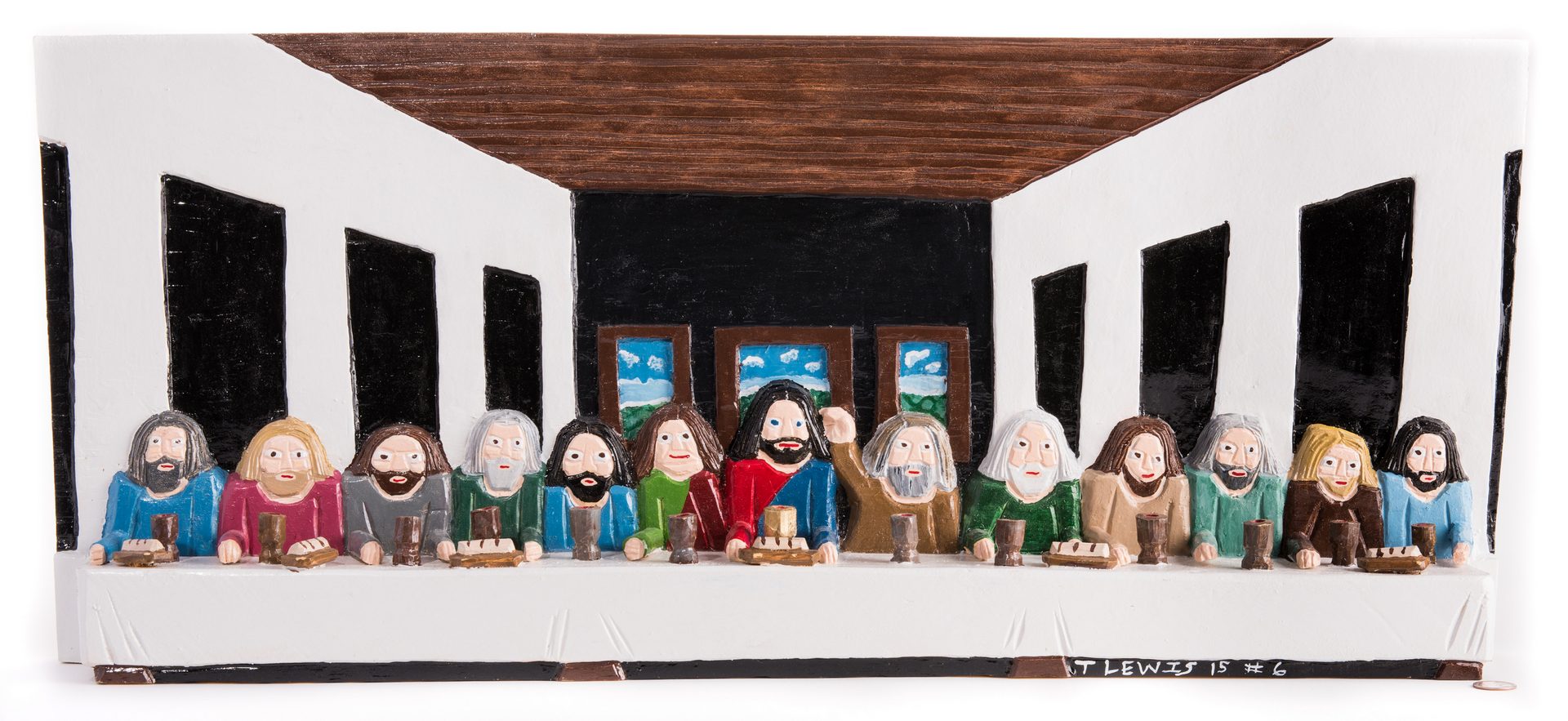Lot 661: Tim Lewis Relief Carving, Last Supper
