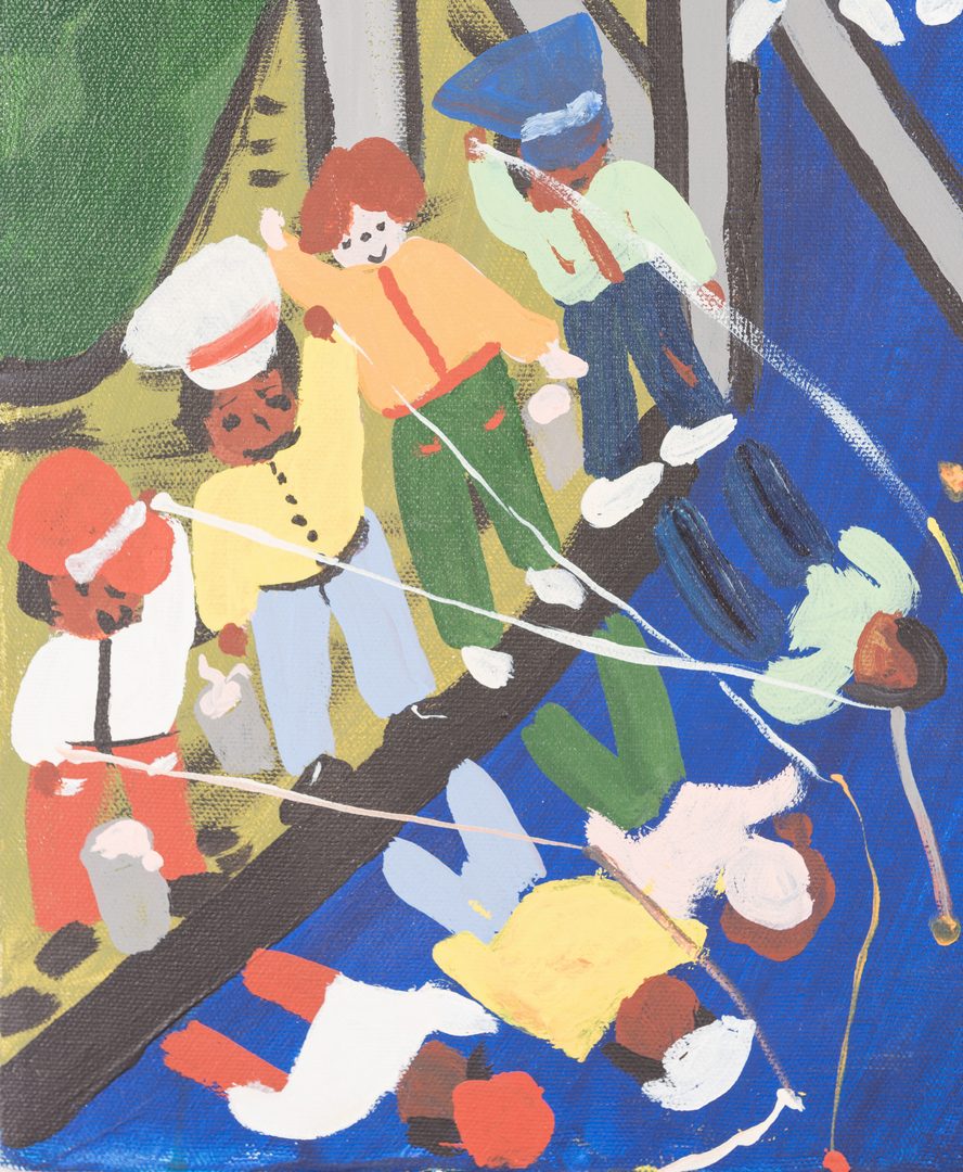 Lot 664: Bernice Sims Outsider Art Painting, Fishing Hole