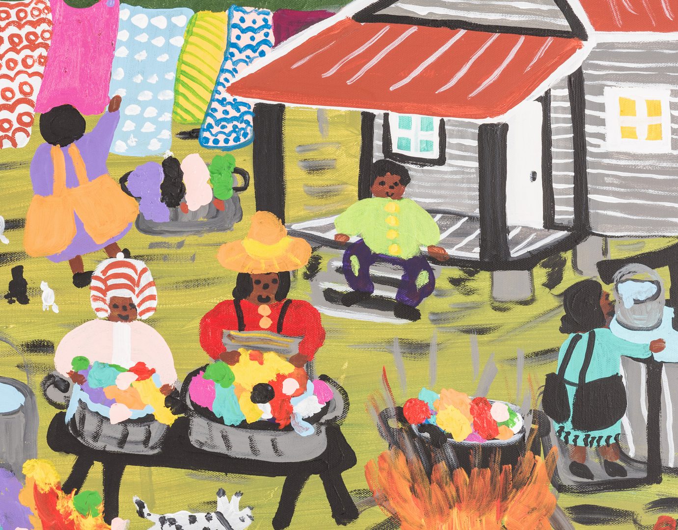 Lot 665: Bernice Sims Outsider Art Painting, Laundry Day