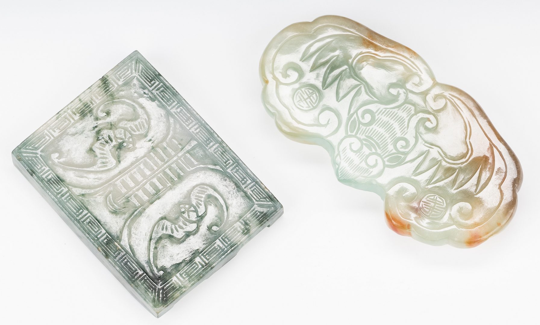 Lot 6: 2 Chinese Carved Jade Belt Buckles w/ Bats