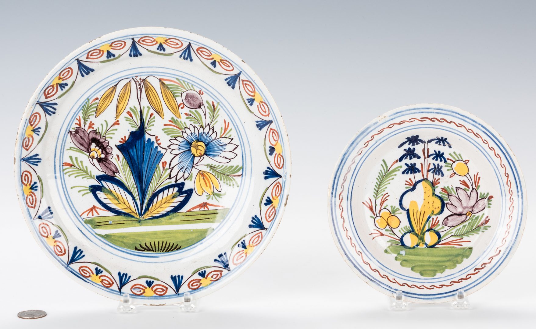 Lot 744: 3 Early Blown Glass Items; 2 Delft Plates