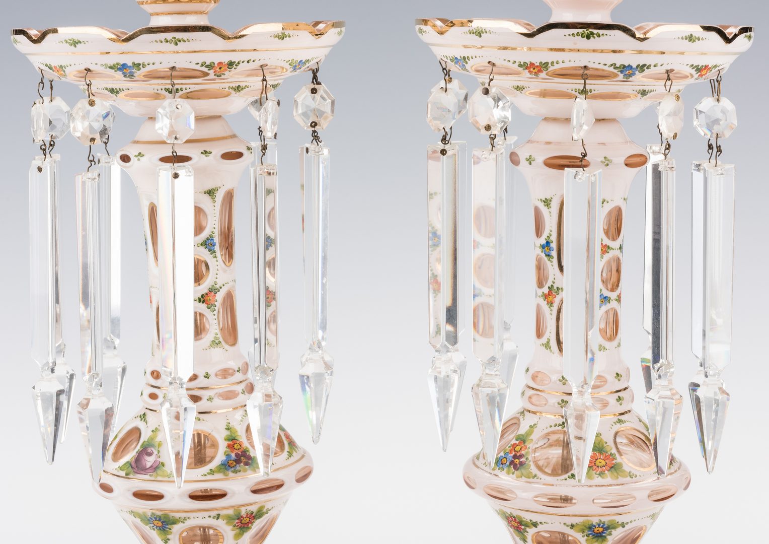 Lot 745: Pr. Victorian Art Glass Mantle Lusters