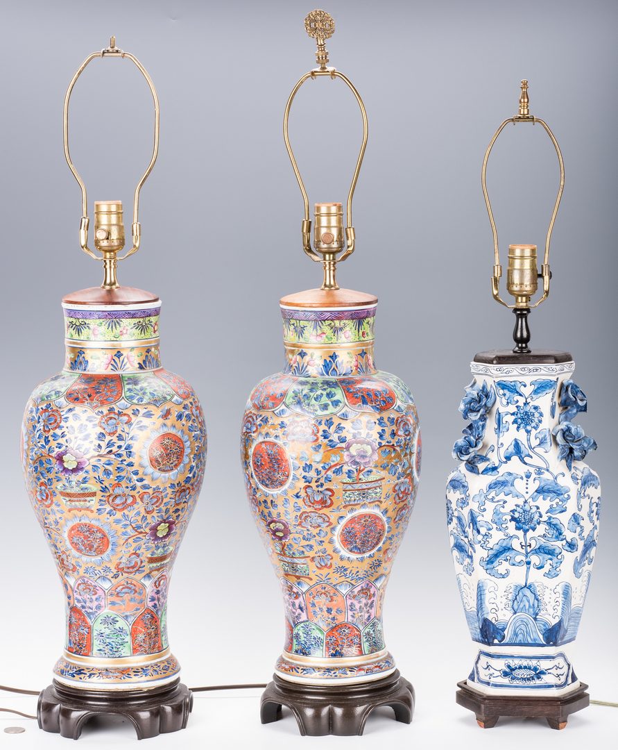 Lot 757: 3 Chinese Porcelain Lamps