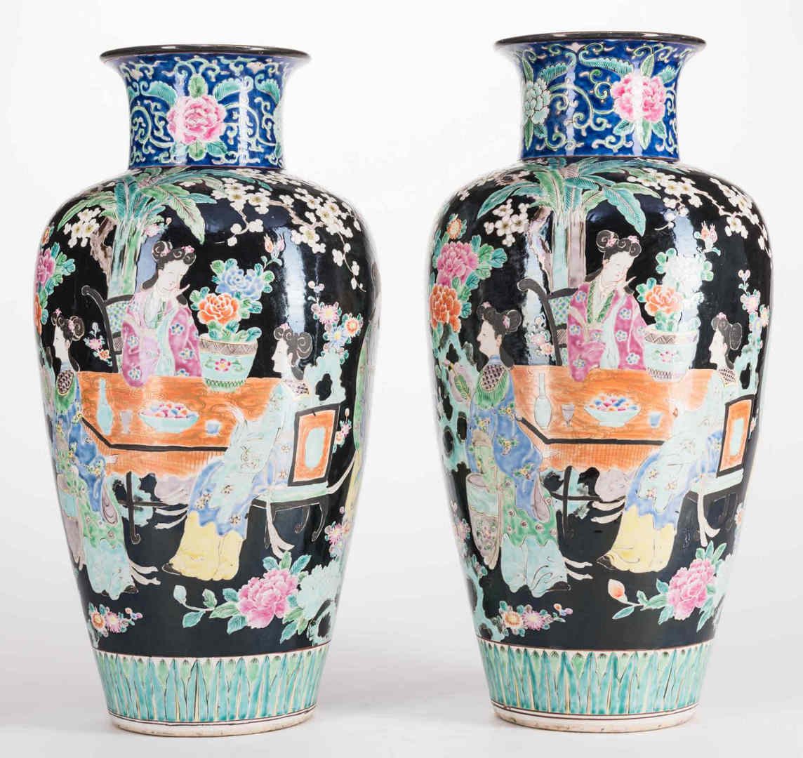 Lot 762: Pr. Chinese Famille Noire Floor Vases