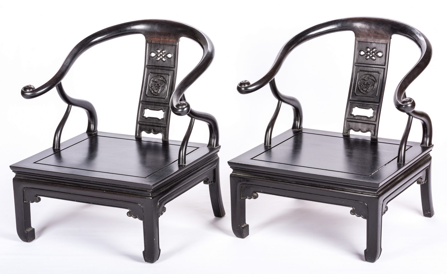 Lot 772: Pr. Chinese Hardwood Horseshoe Back Chairs
