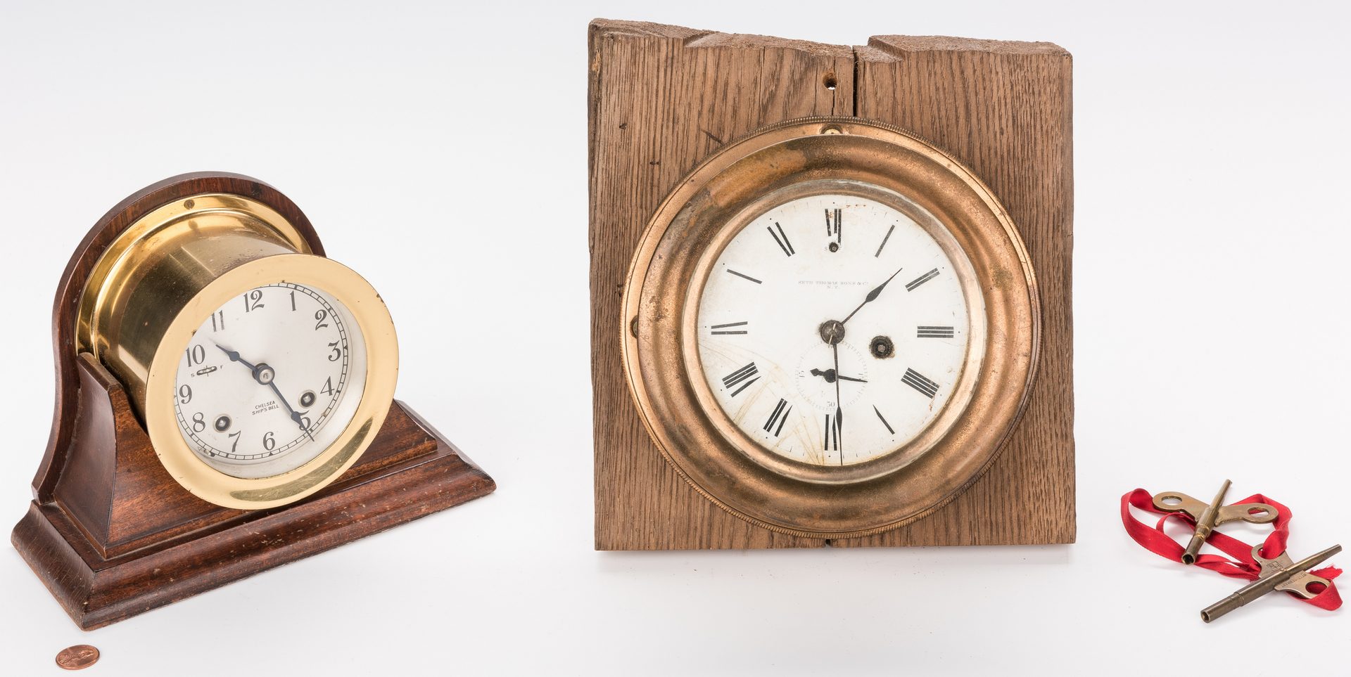 Lot 778: Seth Thomas Chronometer and Chelsea Ship Bell Clock, 2 items