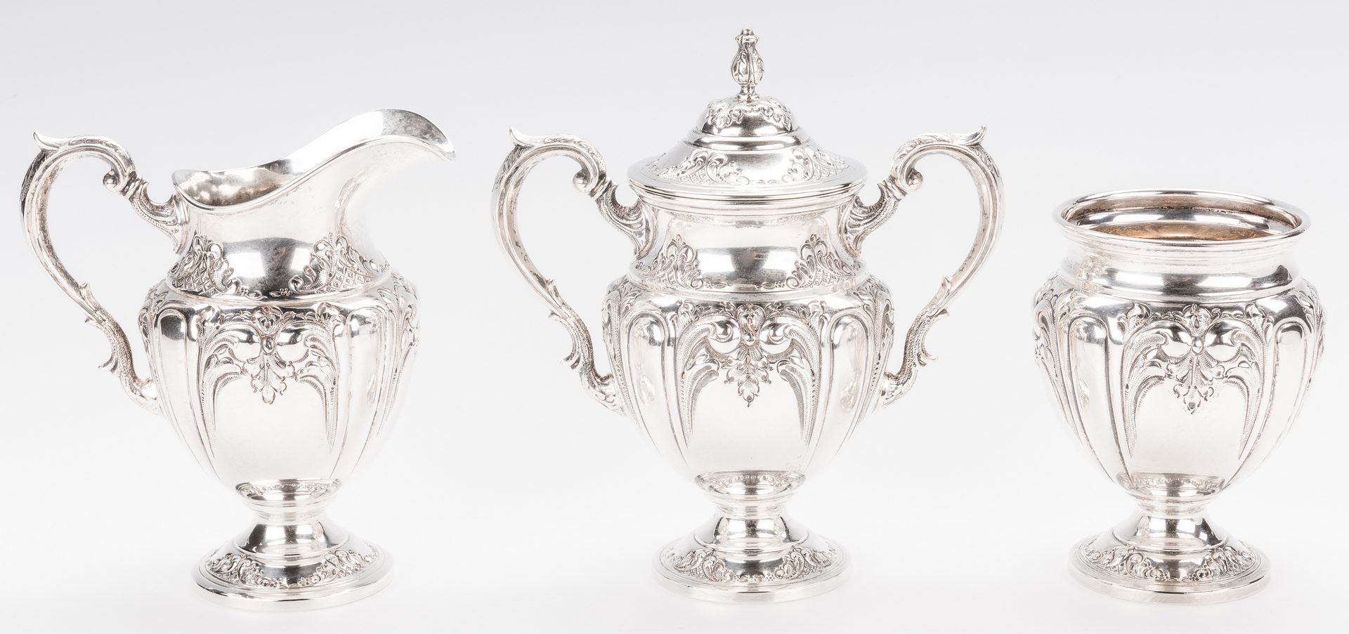 Lot 77: Fisher Victoria 5-piece Sterling Tea Set with tray