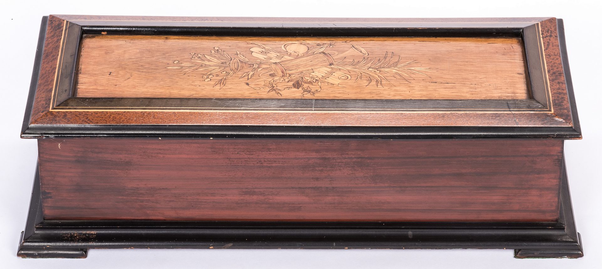 Lot 784: Swiss Cylinder Music Box w/ Marquetry Inlay