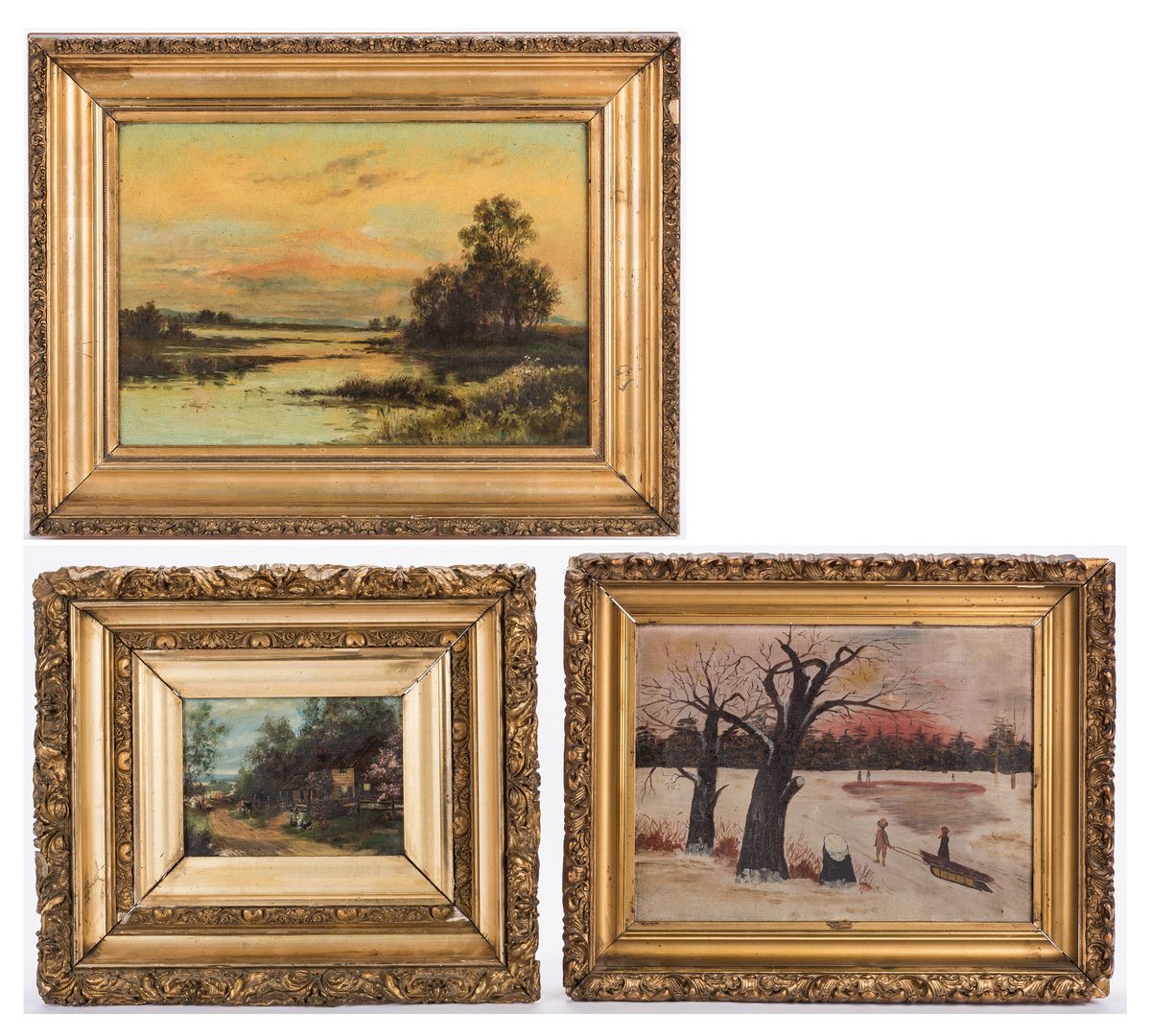 Lot 808: 3 small Landscapes in giltwood frames