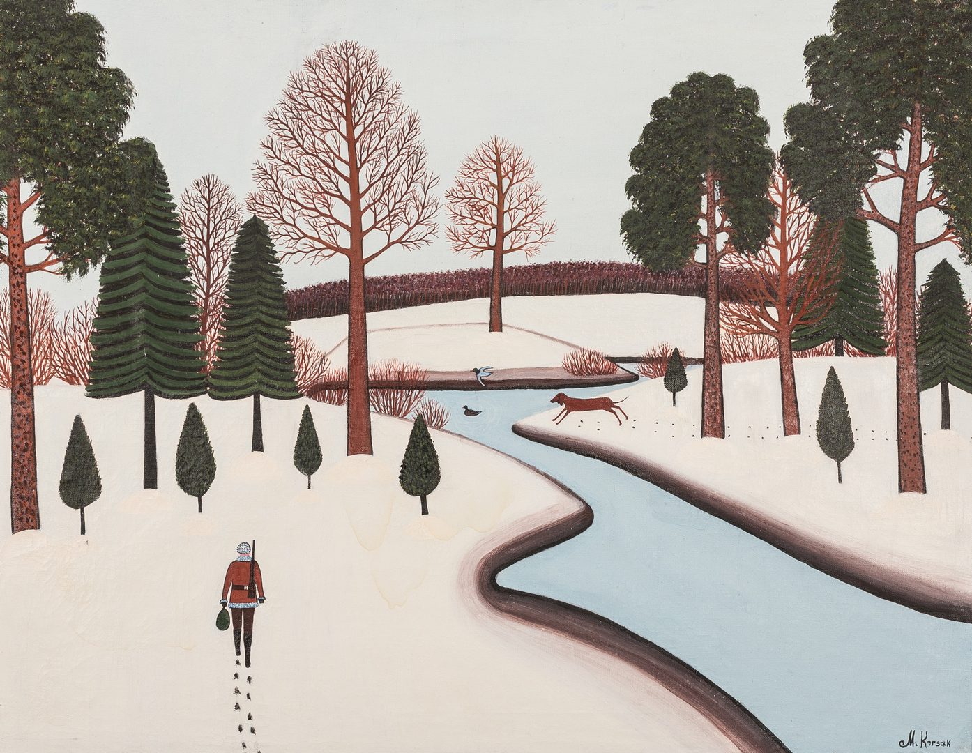 Lot 812: M. Korsak Painting – Winter Landscape