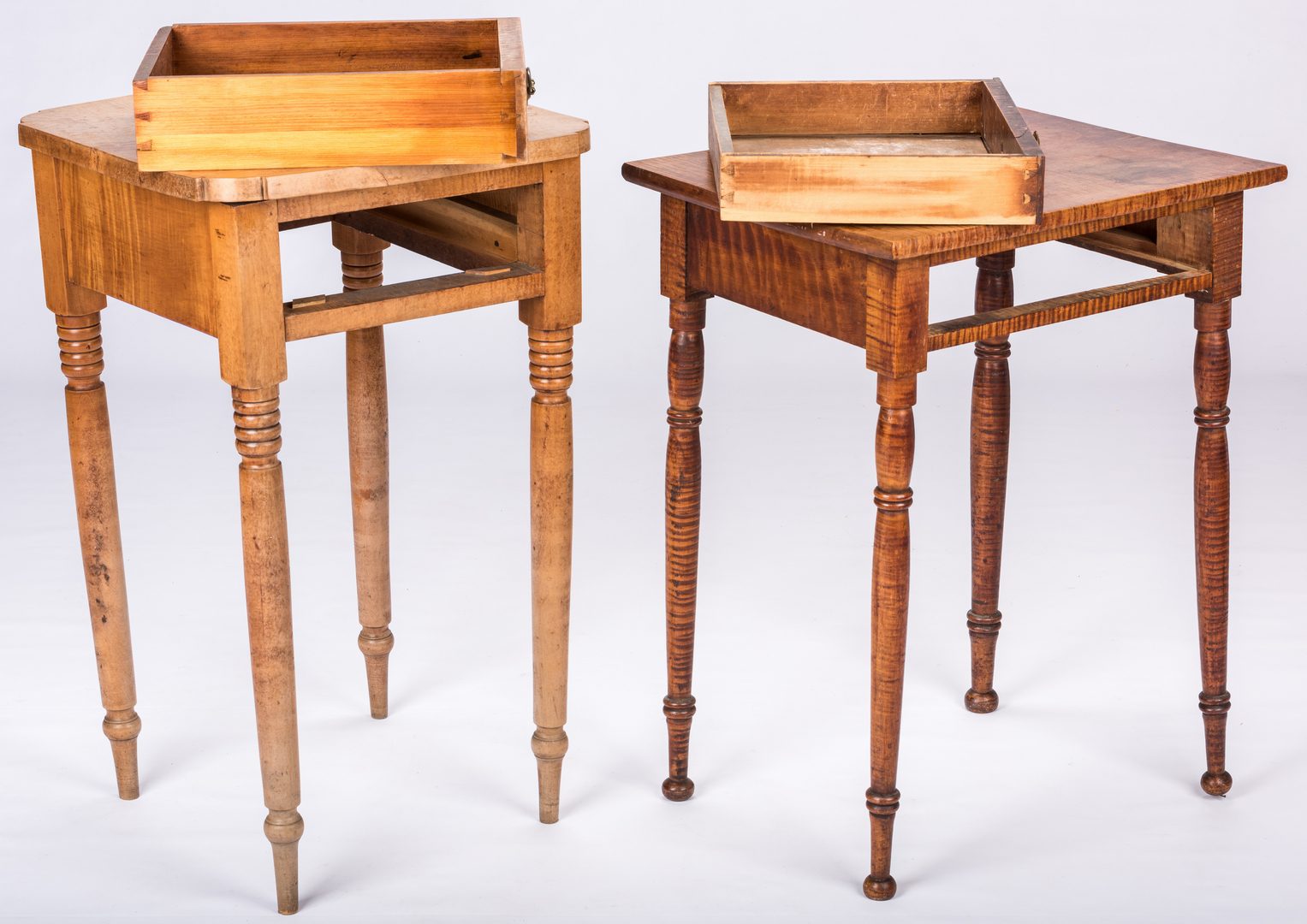 Lot 822: 2 American Sheraton Tiger Maple Stands