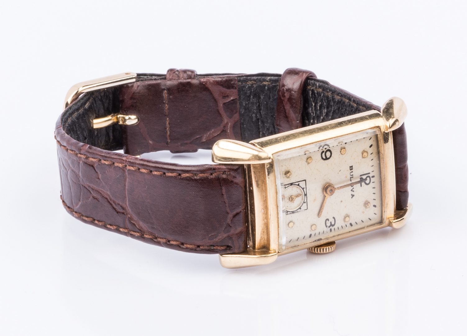 Lot 856: 14K Bulova Case Watch with leather strap