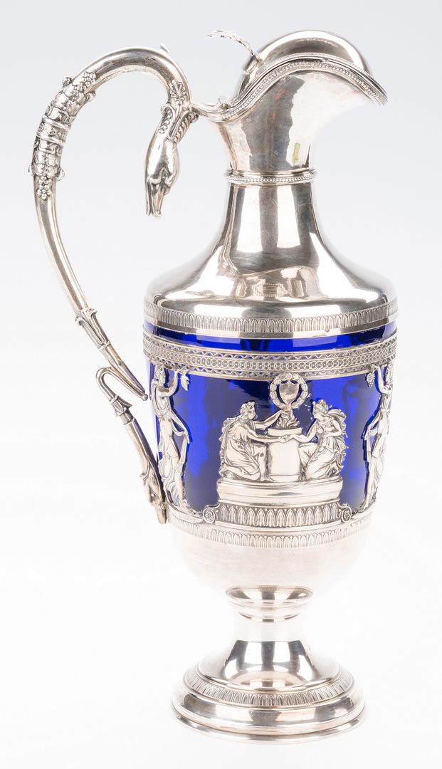 Lot 86: French silver and cobalt glass claret jug