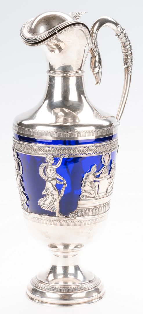 Lot 86: French silver and cobalt glass claret jug
