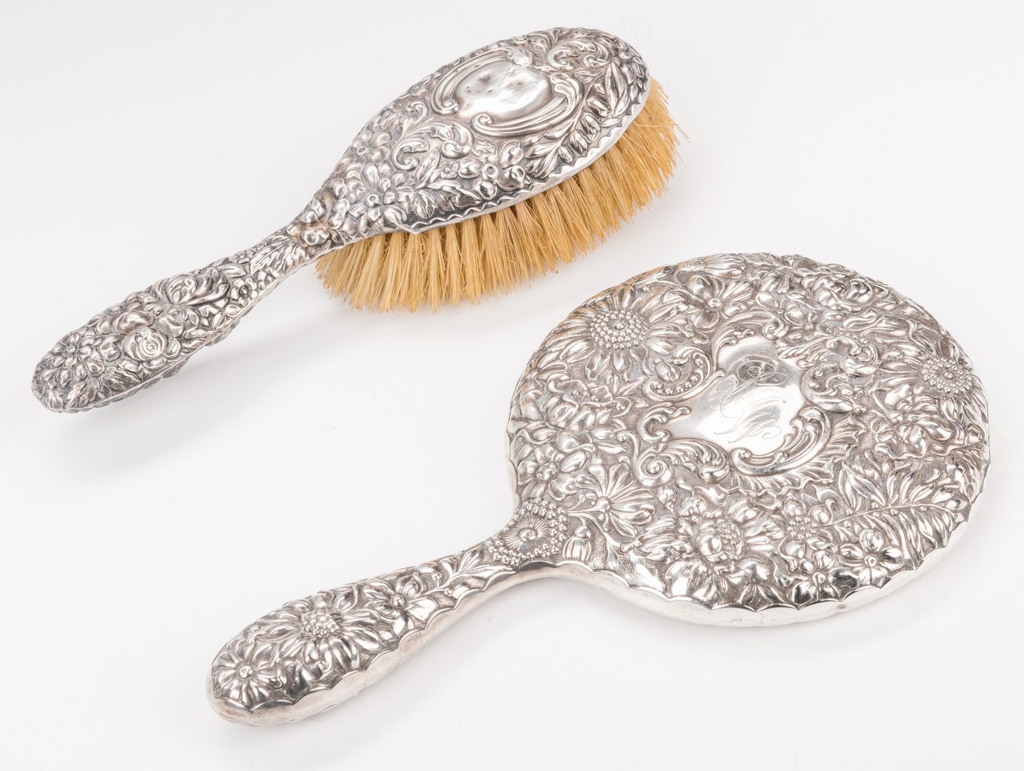 Lot 876: Sterling Dresser Mirror and Brushes