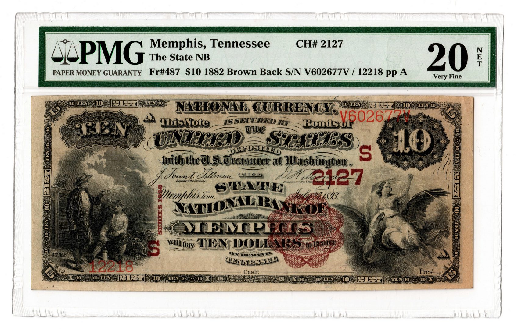 Lot 884: 1882 $10 "Brown Back" National Bank of Memphis