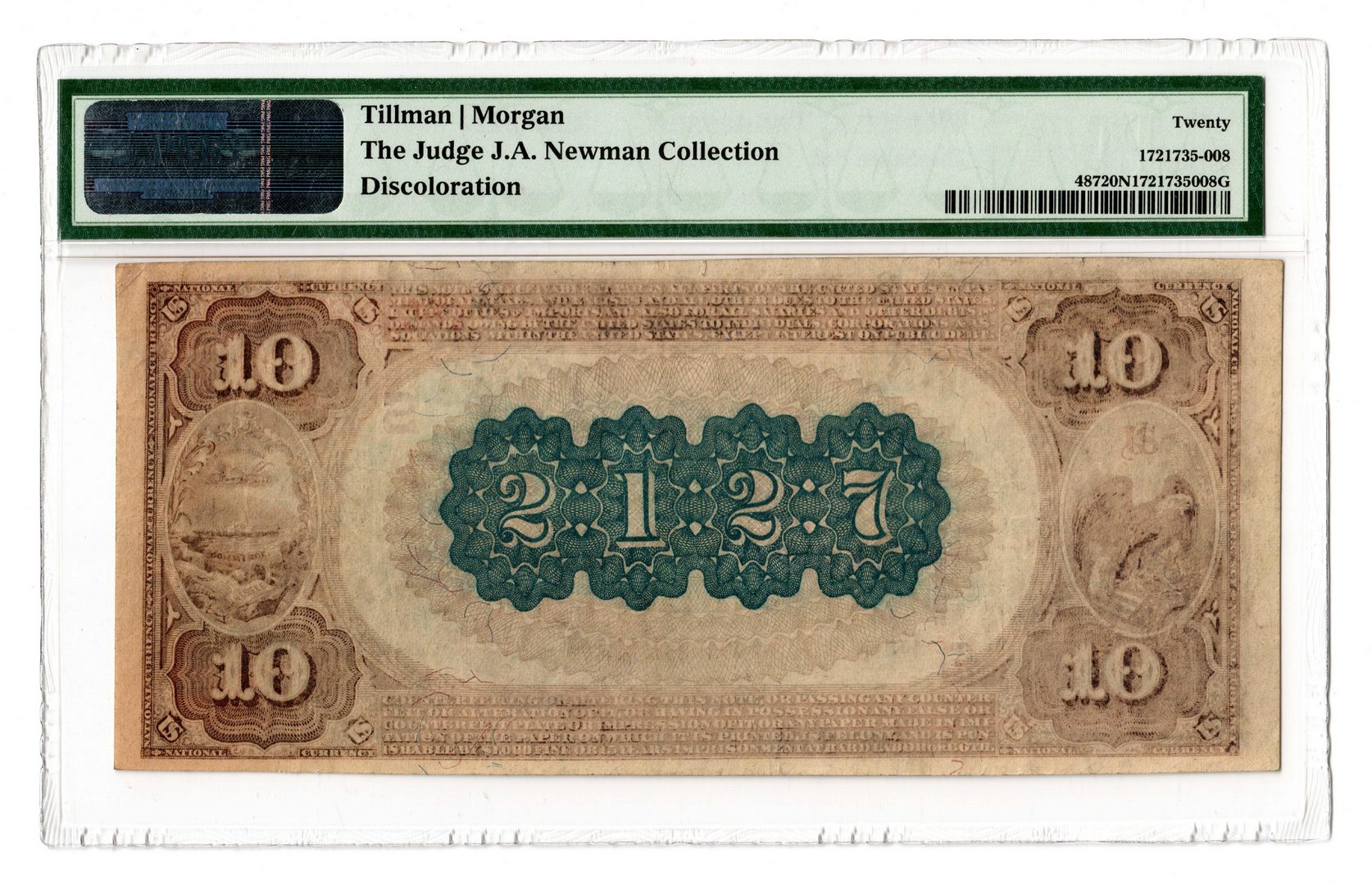 Lot 884: 1882 $10 "Brown Back" National Bank of Memphis