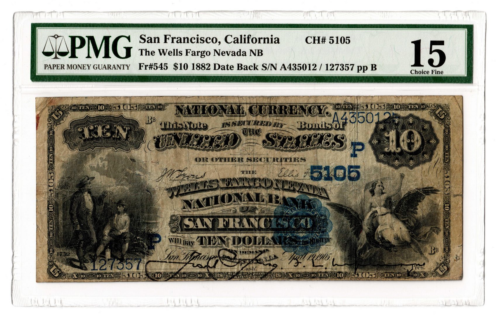 Lot 886: 1882 $10 Wells Fargo Nevada National Bank Note