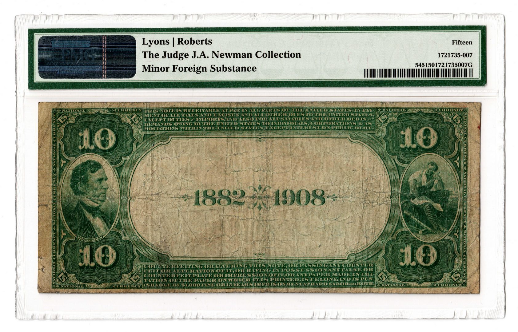 Lot 886: 1882 $10 Wells Fargo Nevada National Bank Note