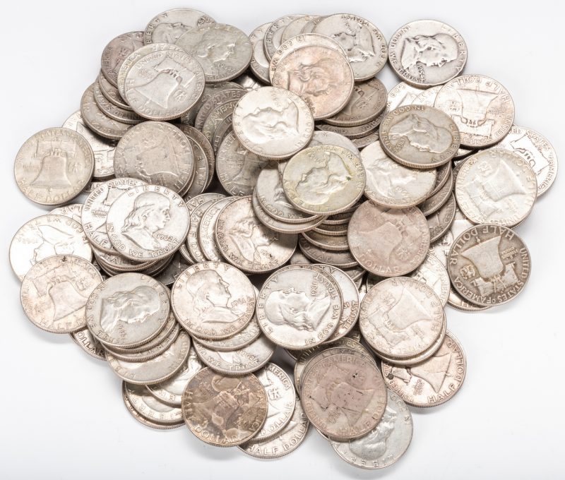 Lot 891: 116 U.S. Benjamin Franklin Silver Half Dollars (1950-1963)