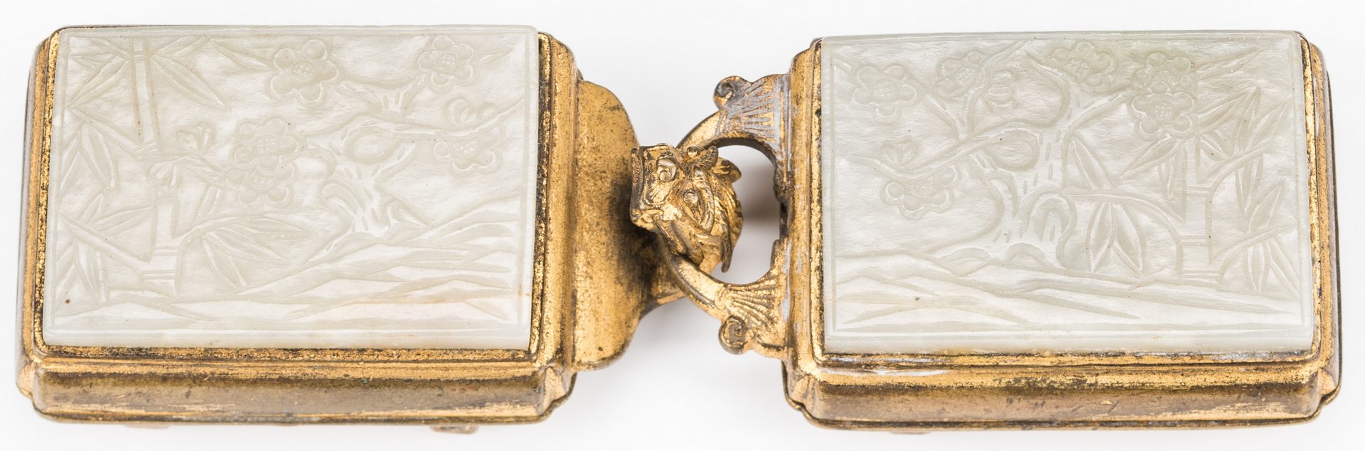 Lot 8: Chinese Carved Jade & Gilt Bronze Belt Ornament
