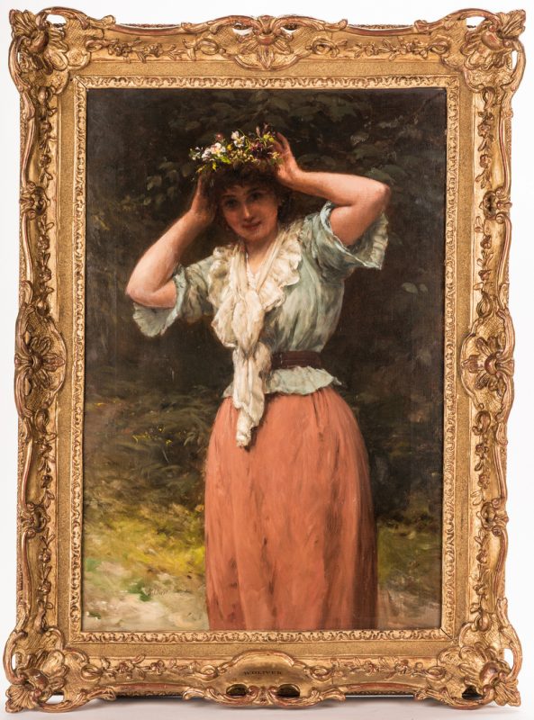 Lot 93: William Oliver, O/C, Woman with Floral Wreath