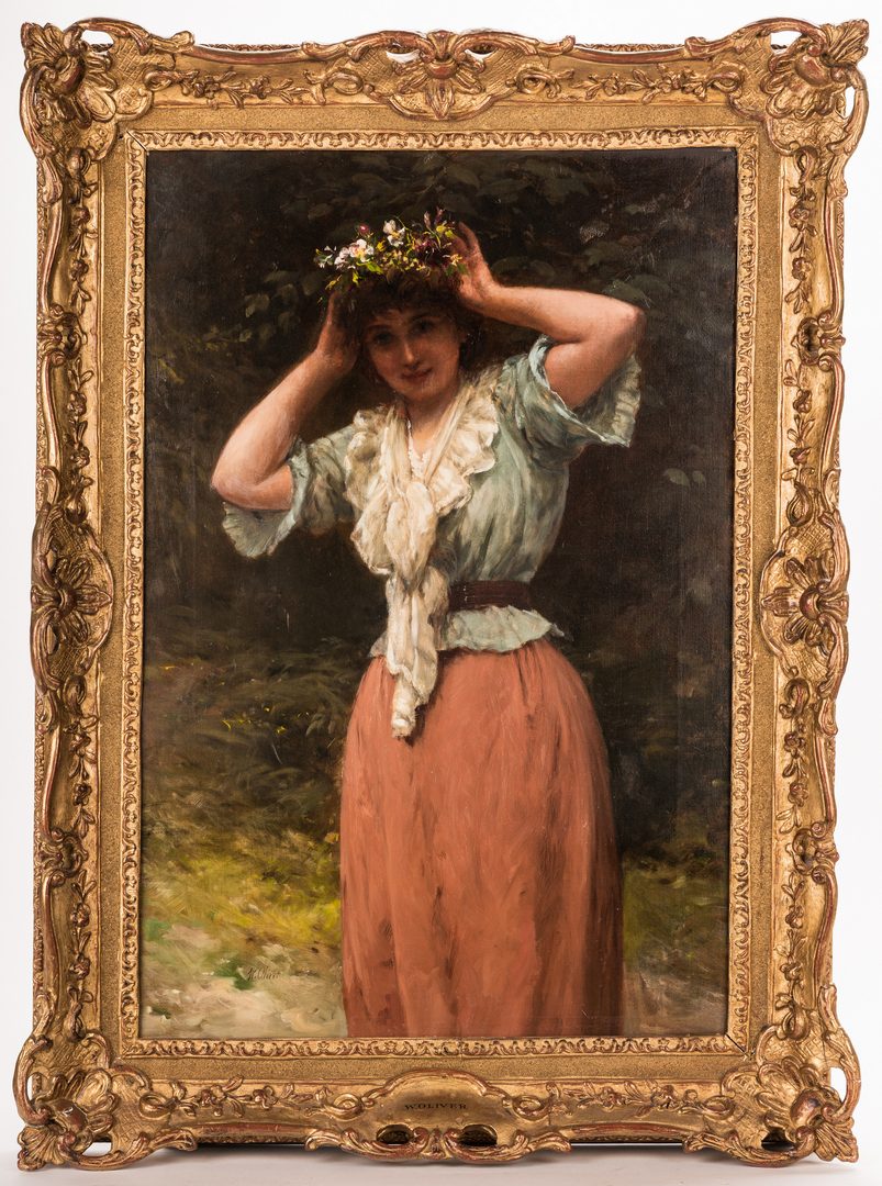 Lot 93: William Oliver, O/C, Woman with Floral Wreath