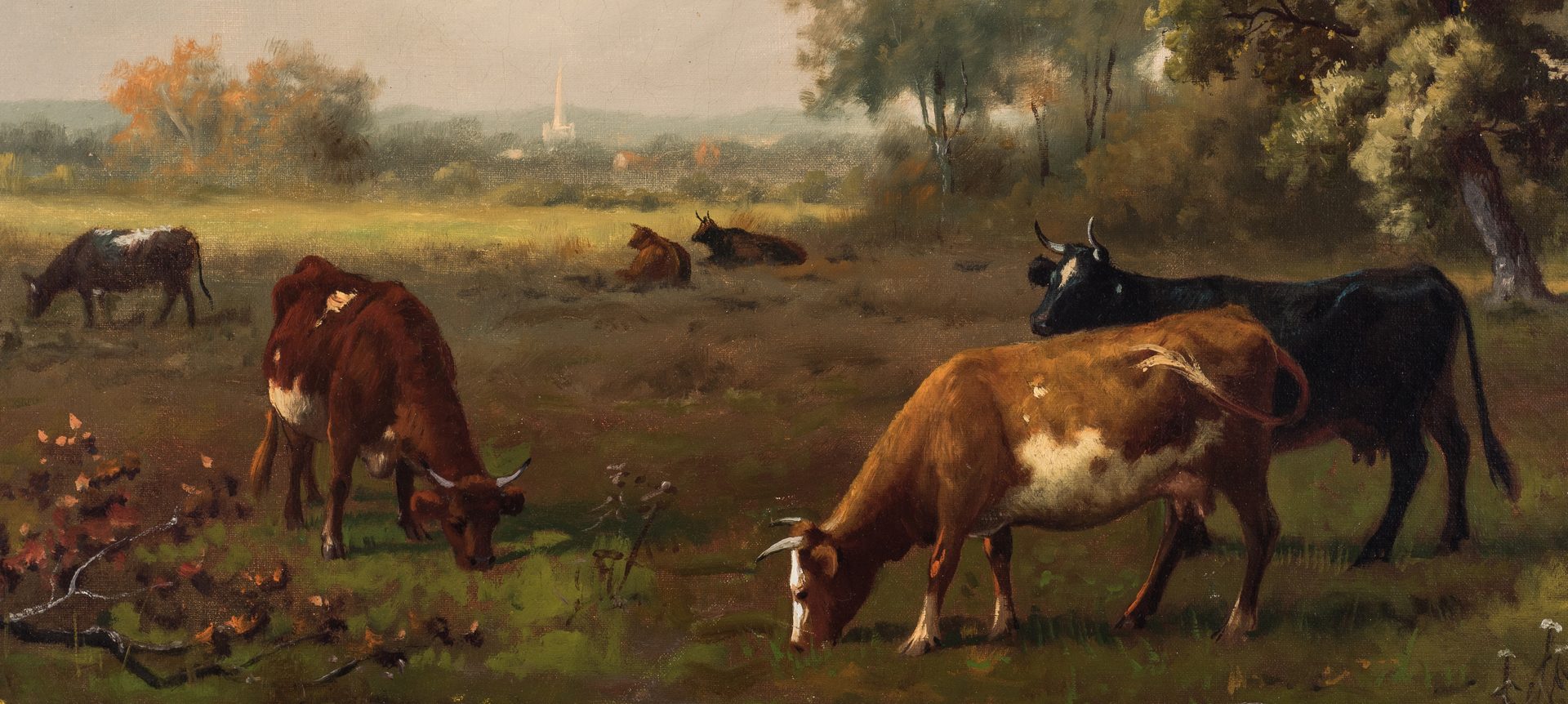 Lot 110: Robert Atkinson Fox, O/C, Cows in Meadow