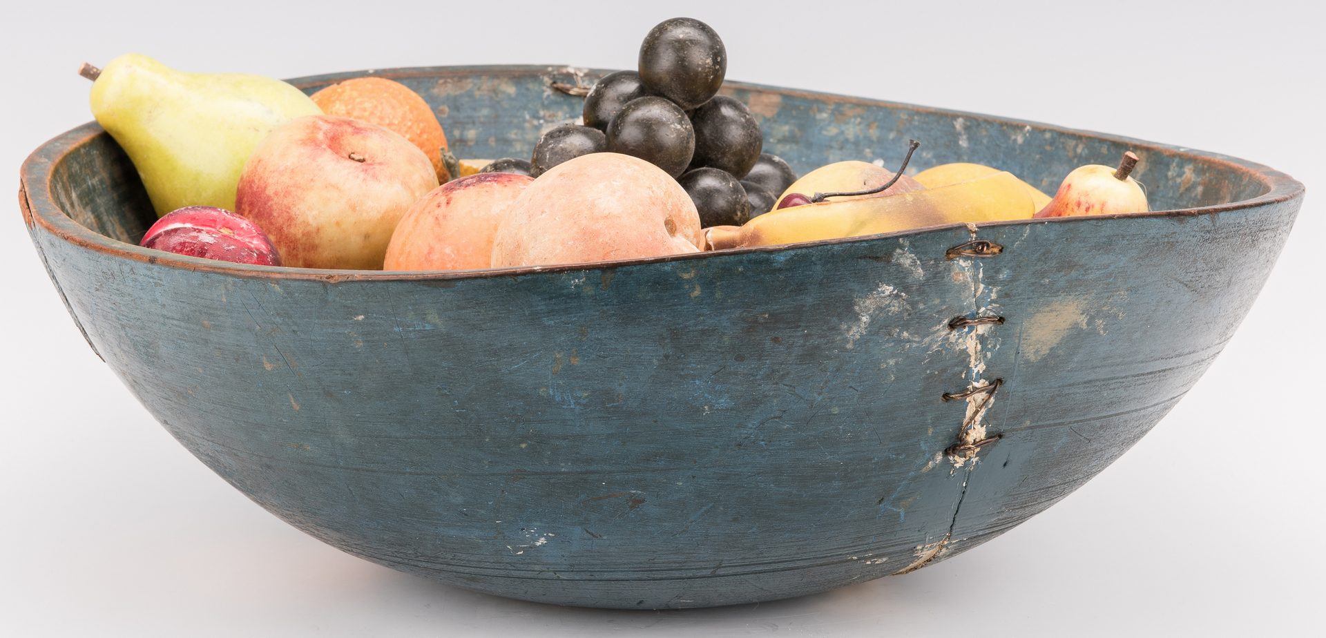 Lot 127: Stone Fruit w/ Blue Painted Turned Bowl