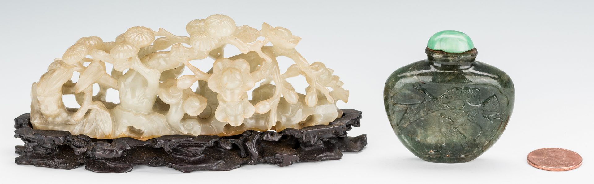 Lot 12: Chinese Carved Jade Boulder and Snuff Bottle